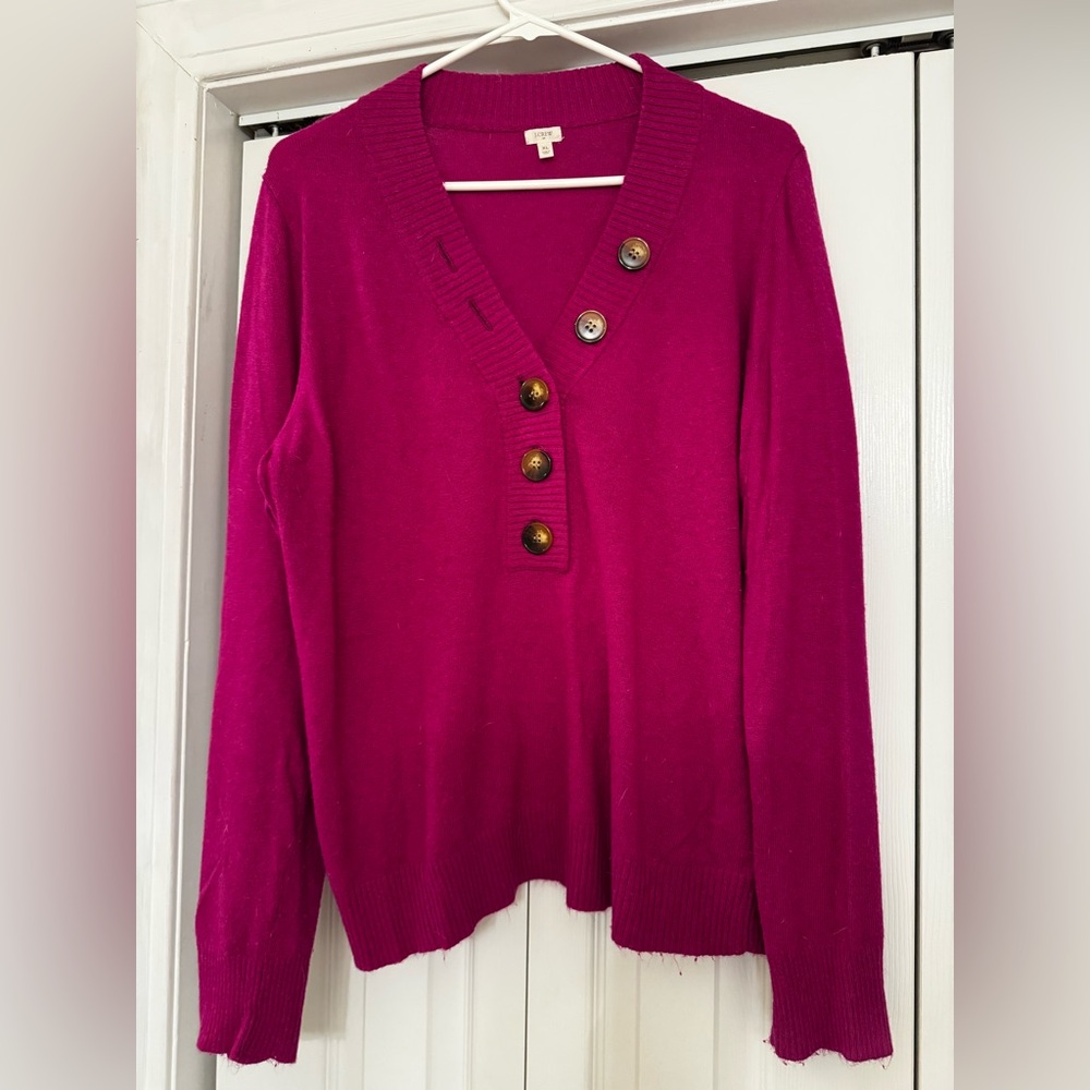 JCrew Magenta V-Neck Sweater - XL